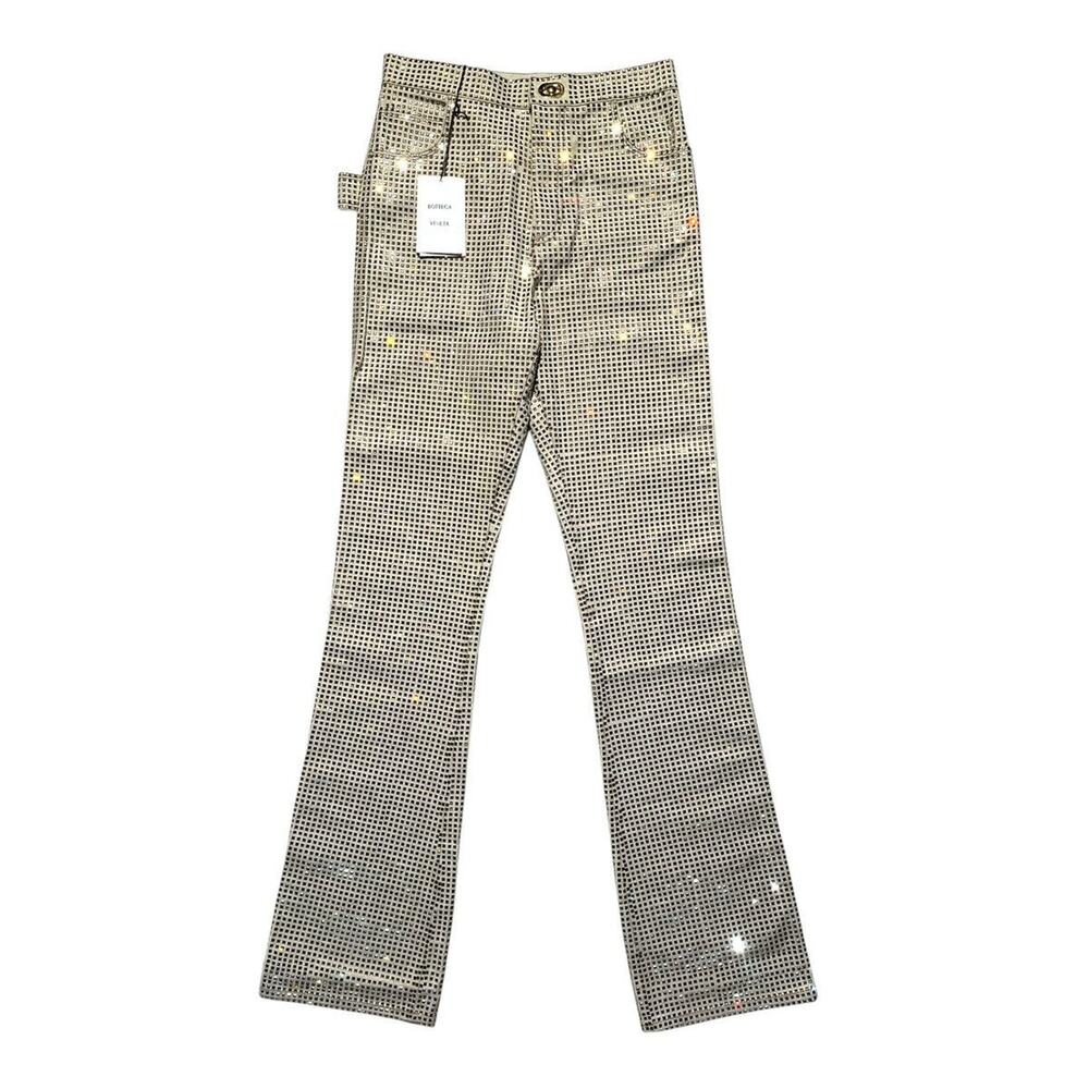 $30,000 crystal glass embellished flared runway denim